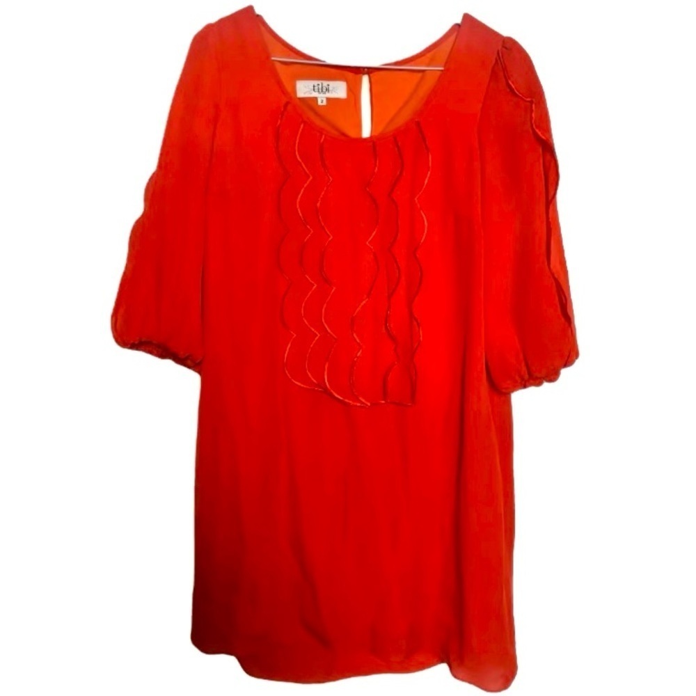 Silk tibi ruffle mod 60s shift dress 4 $200 holiday boho designer Christmas